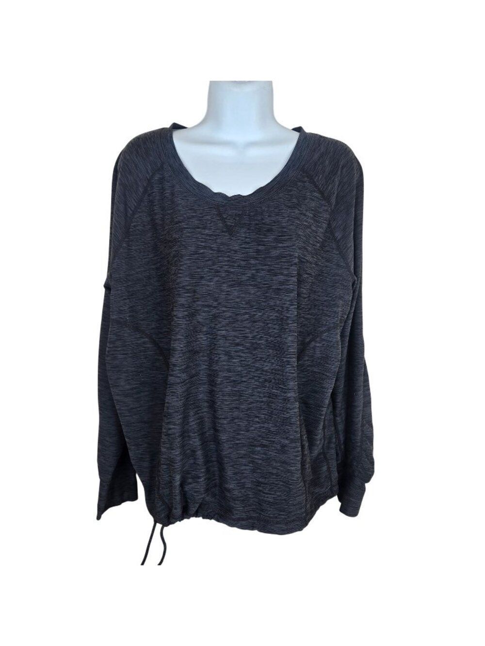 Prana Womens M Long Sleeve Heathered Drawstring Hem Pullover Shirt Gray